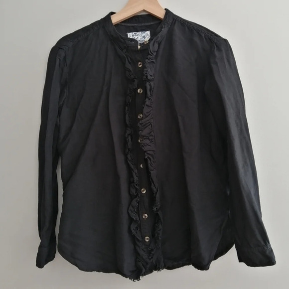 Anthropologie Pilcro Ruffled Placket Linen Blend Button Up Shirt Small - Picture 3 of 16